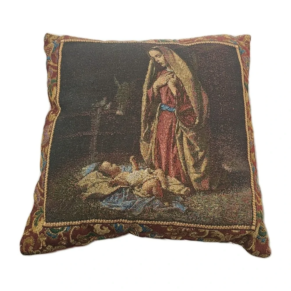 2 Vtg Mohawk Christmas Tapestry Throw Pillows Mary & Jesus + 3 Wise Men Made USA